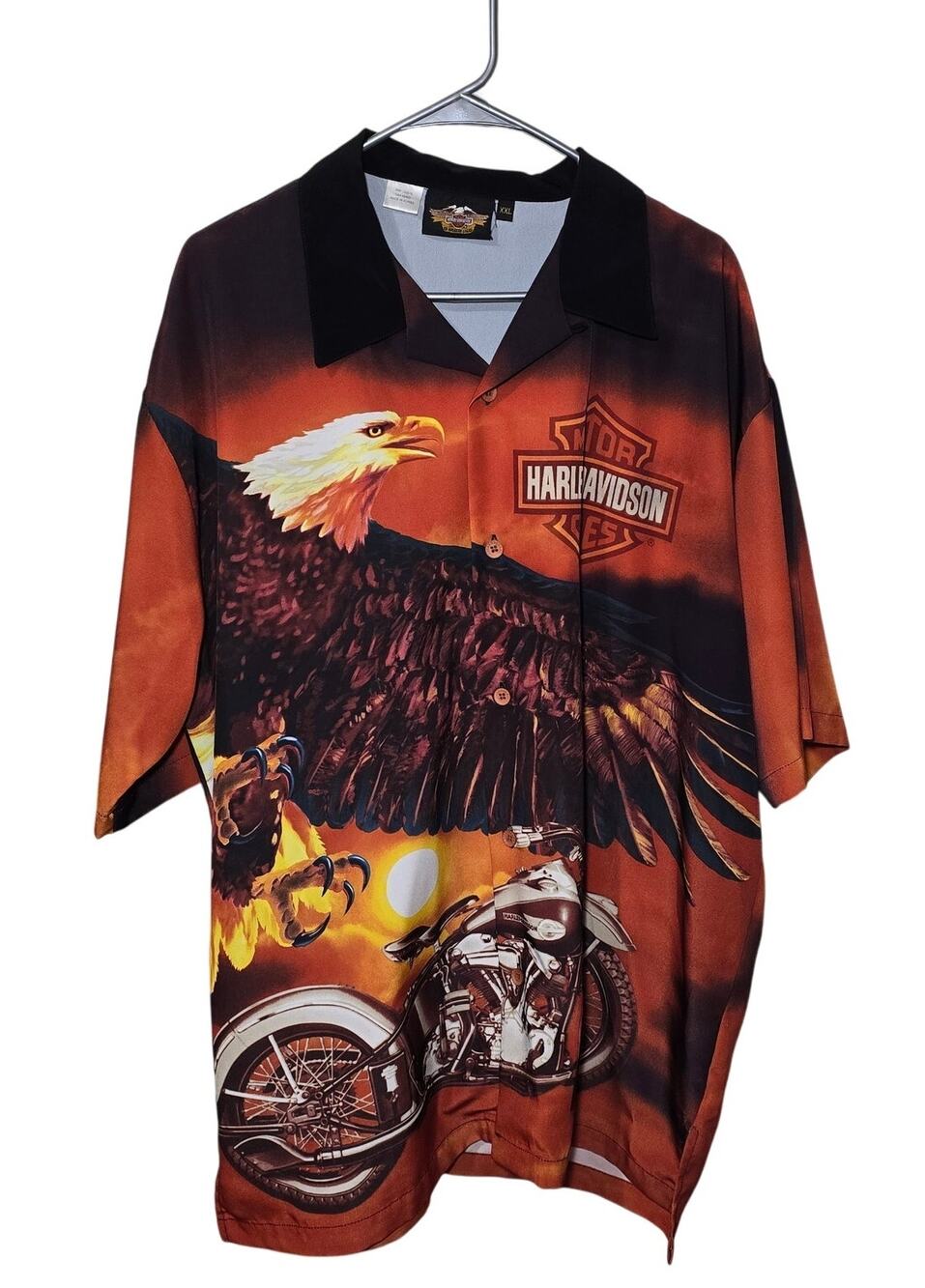 Harley Davidson Men’s Eagle Motorcycle All Over Print Button Up Vintage Sz 2XL